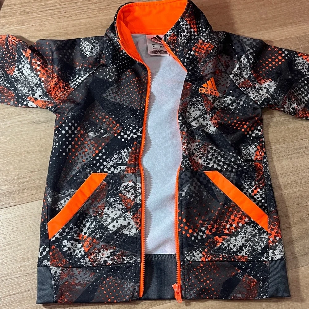 Adidas Kids Orange Black White Gray Track Soccer Sports Full Zip Jacket, size 4T